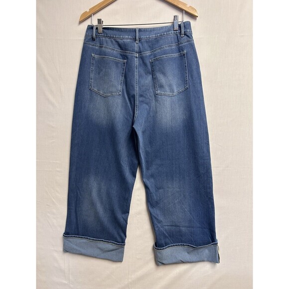 Halara Flex High Waisted Cuffed Hem Wide Leg Stretch Casual Jeans, Sz L 12/14 - Picture 9 of 9